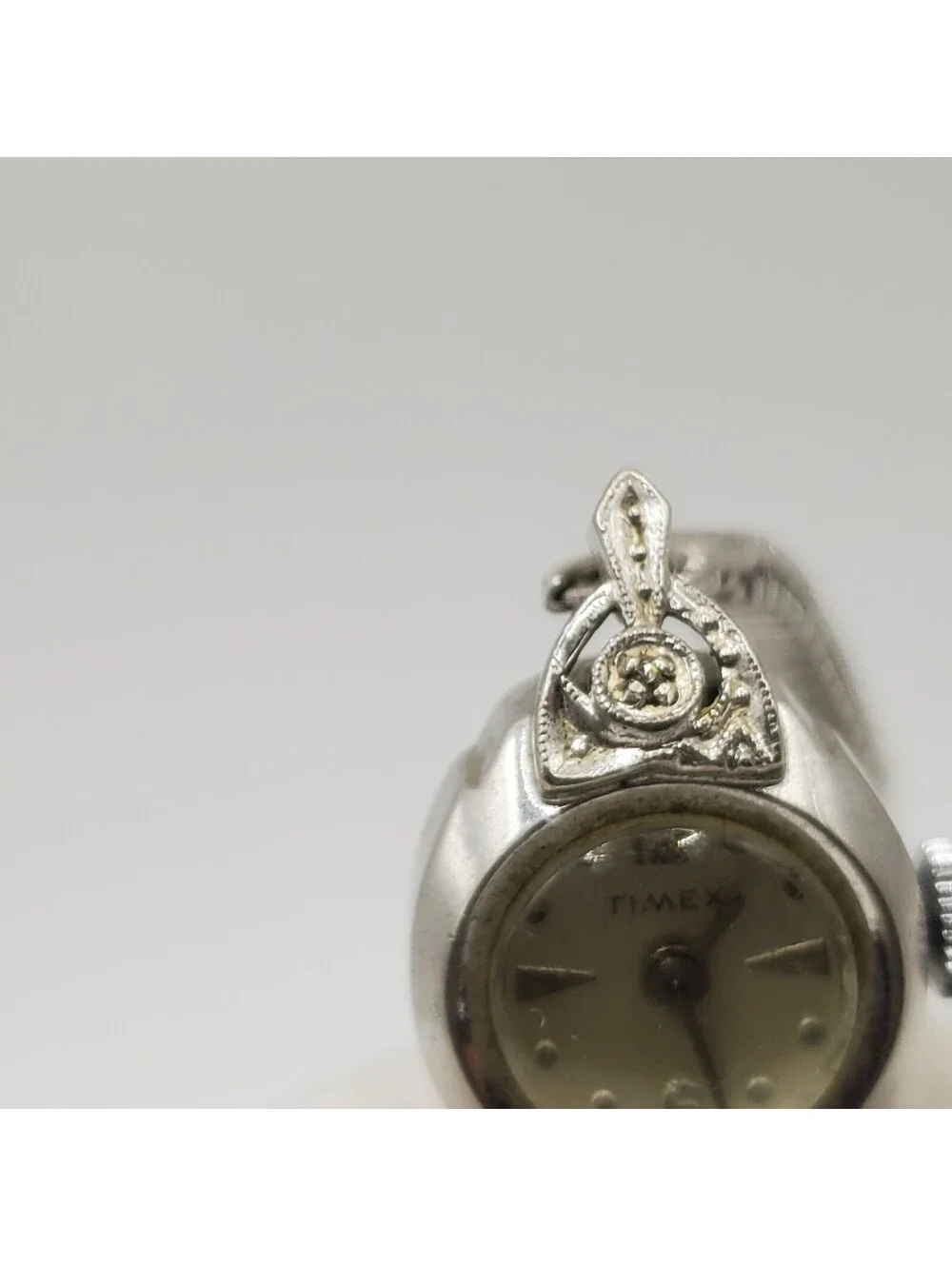 Vintage Timex Rhodium Plate Bezel Mechanical Watch Women For Parts Or Repair